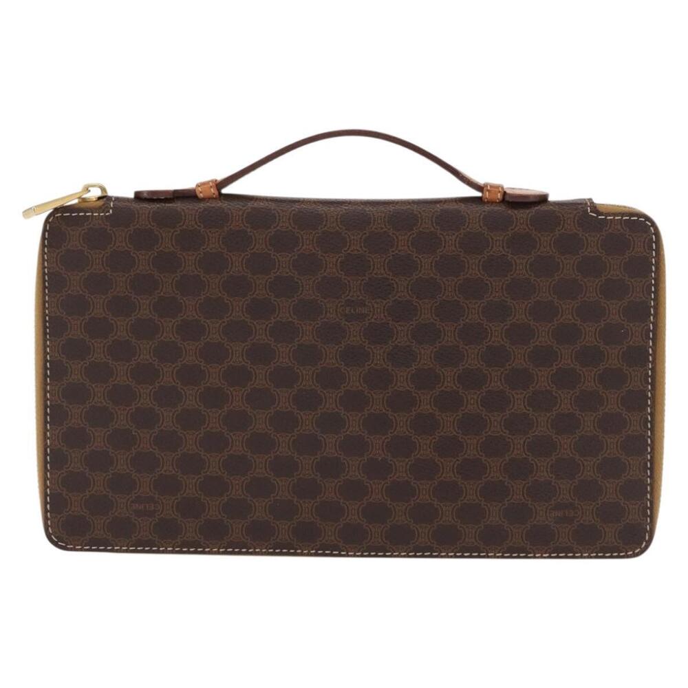 CELINE Macadam Canvas Travel Case PVC Leather Brown Gold Auth ki6242 - Picture 13 of 16